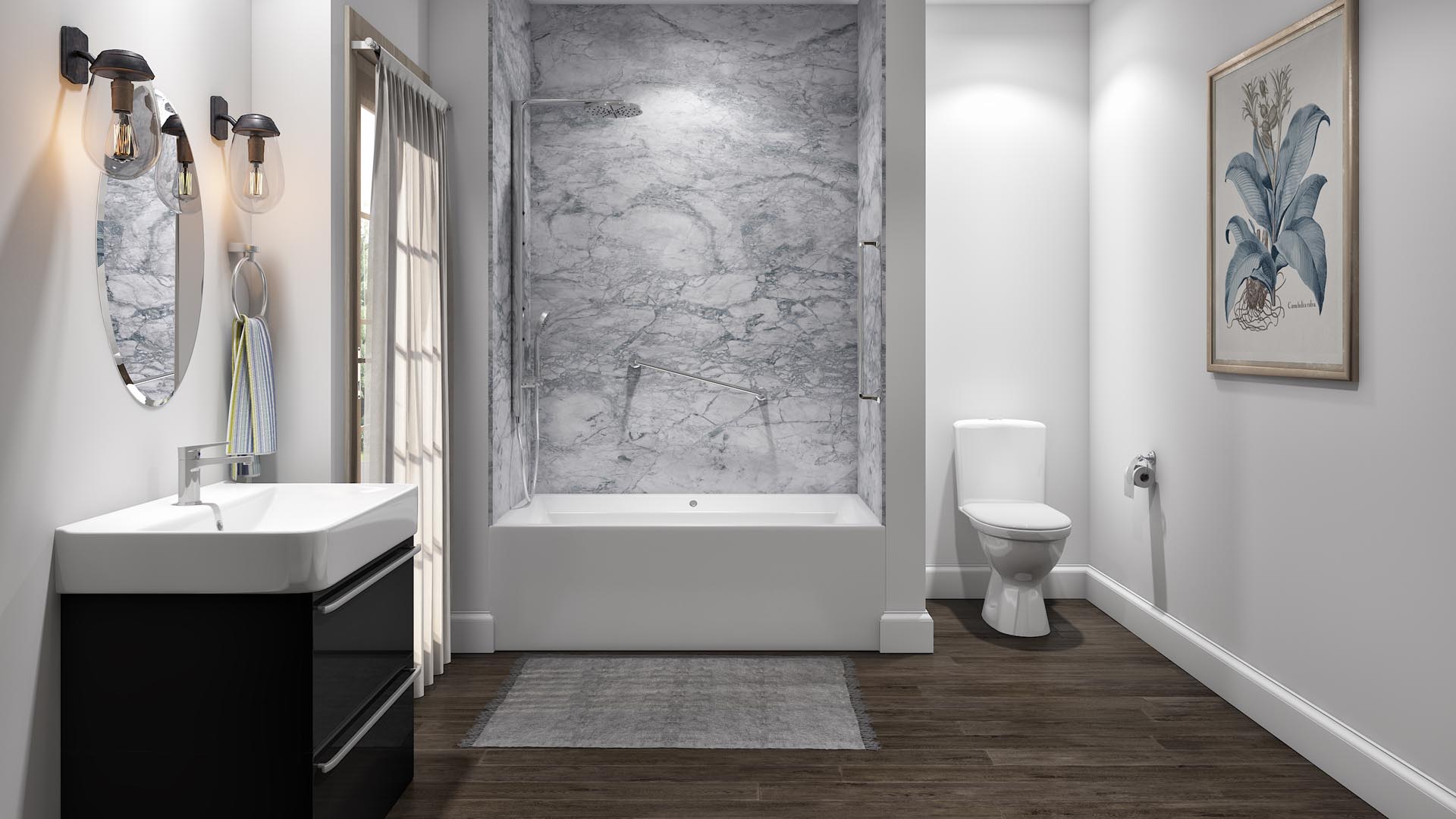 Designer-grade acrylic bathtub conversion with chrome fixtures, Pittsburgh