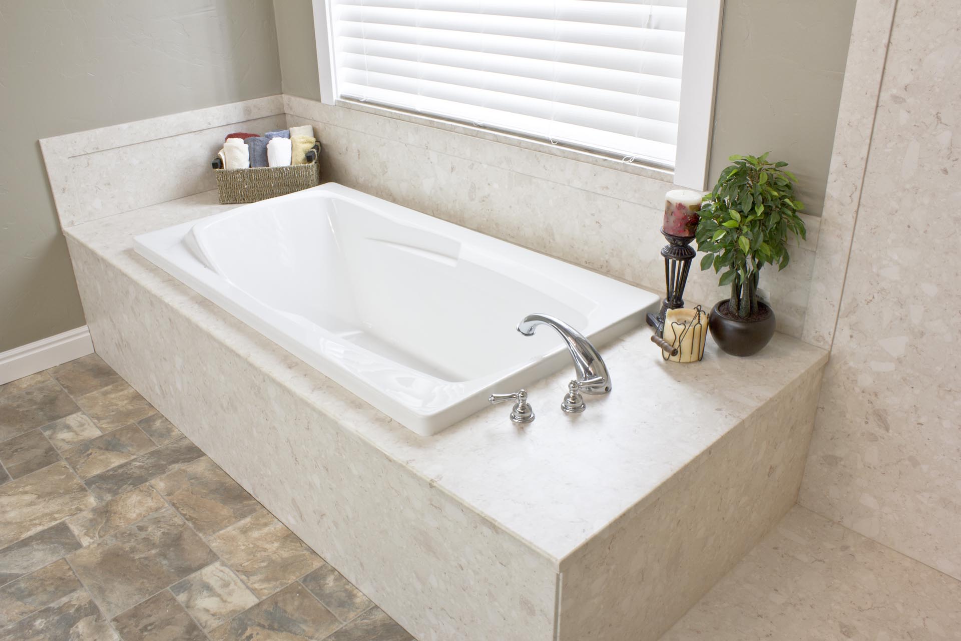 Finished Just Bath bathtub conversion with subway-pattern surround walls