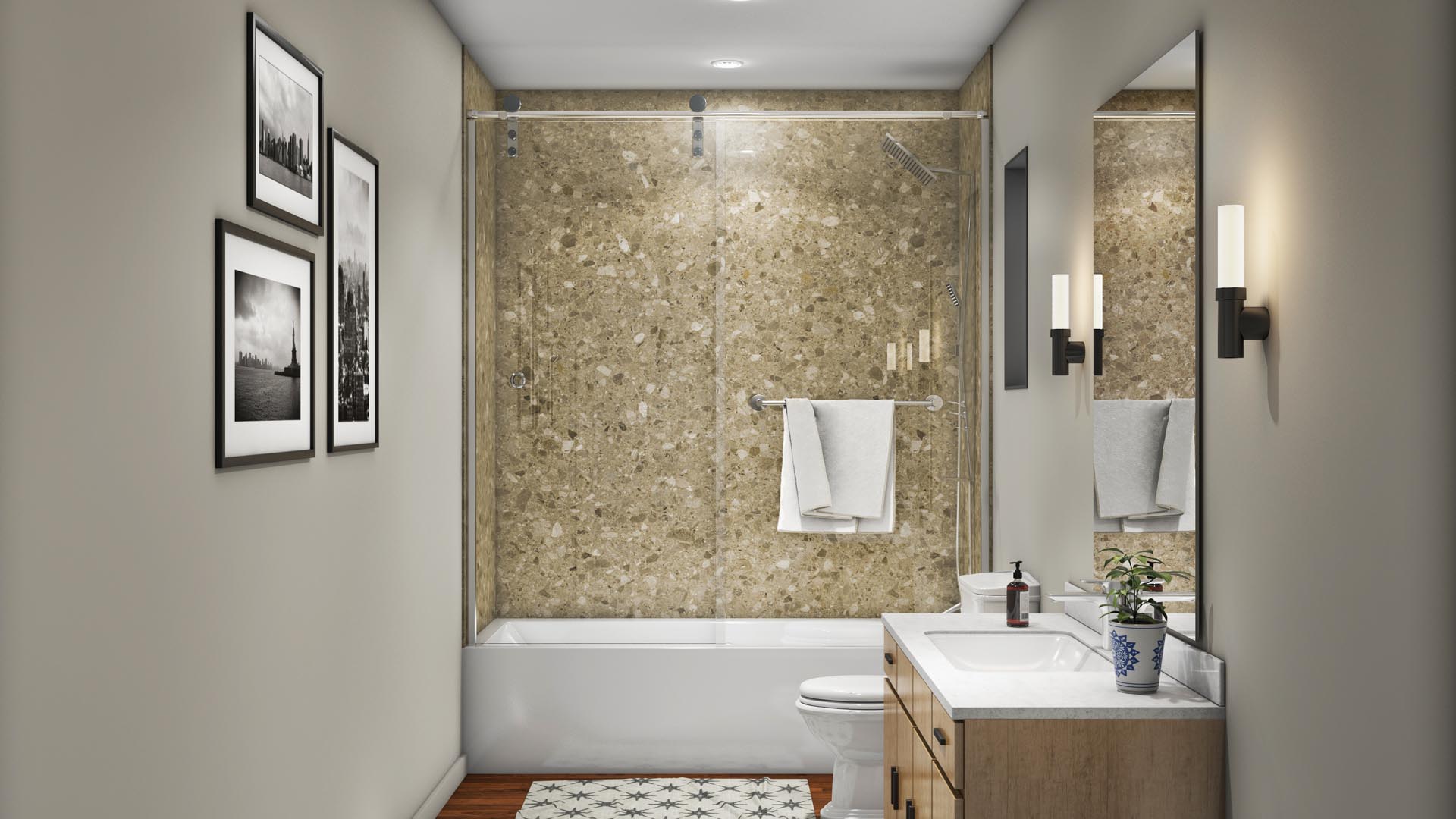 Fresh acrylic bathtub install with brushed-nickel hardware, Pittsburgh