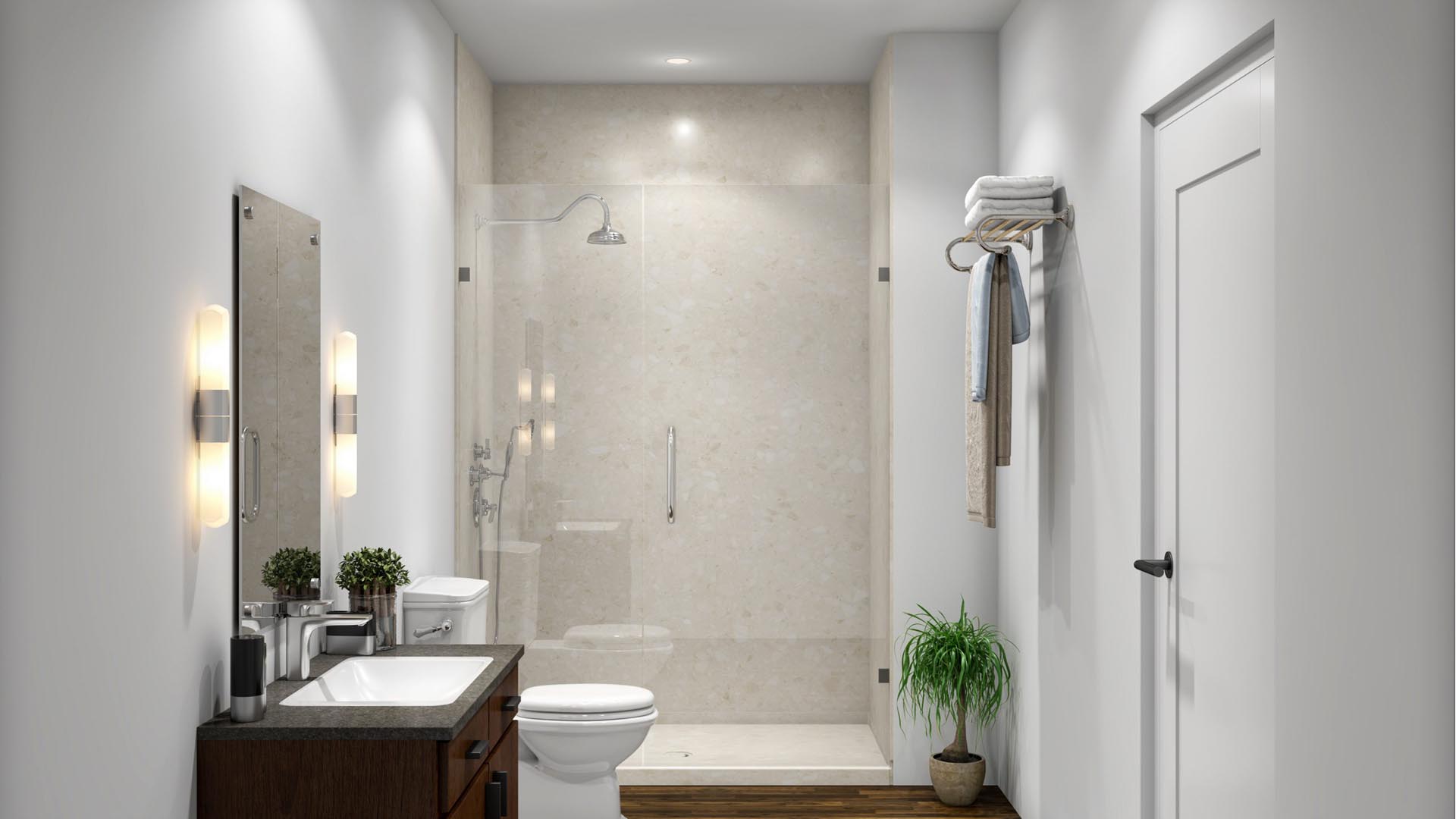 New shower with low-step entry and grab bar, Just Bath Pittsburgh