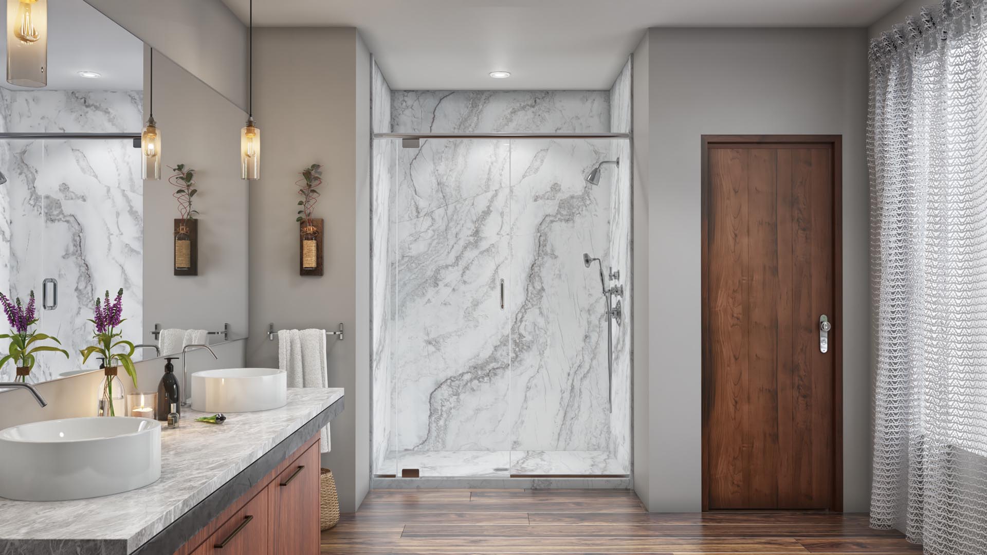 Tile-look acrylic shower walls finished in one install day