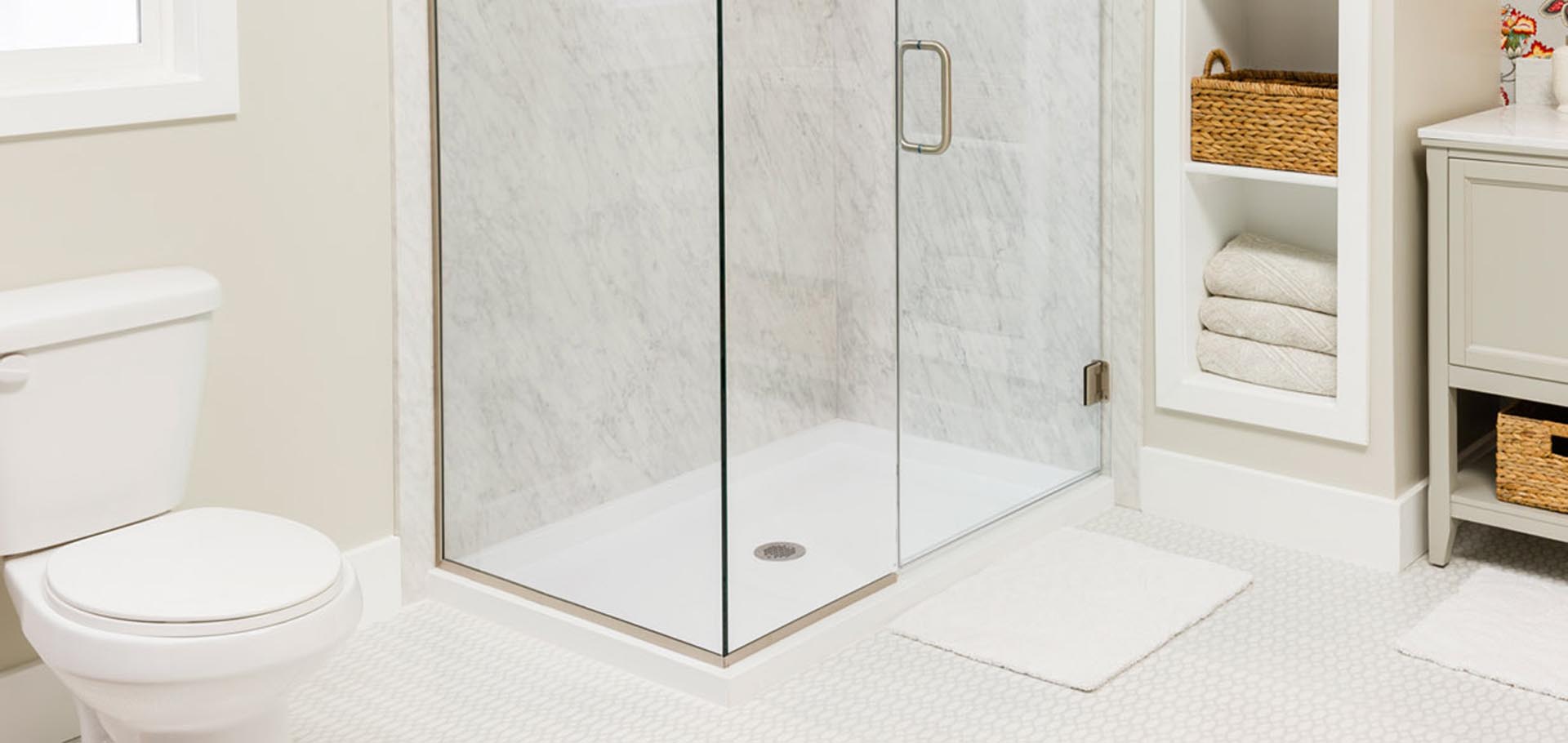 Frameless glass shower installed by the Just Bath crew, Pittsburgh