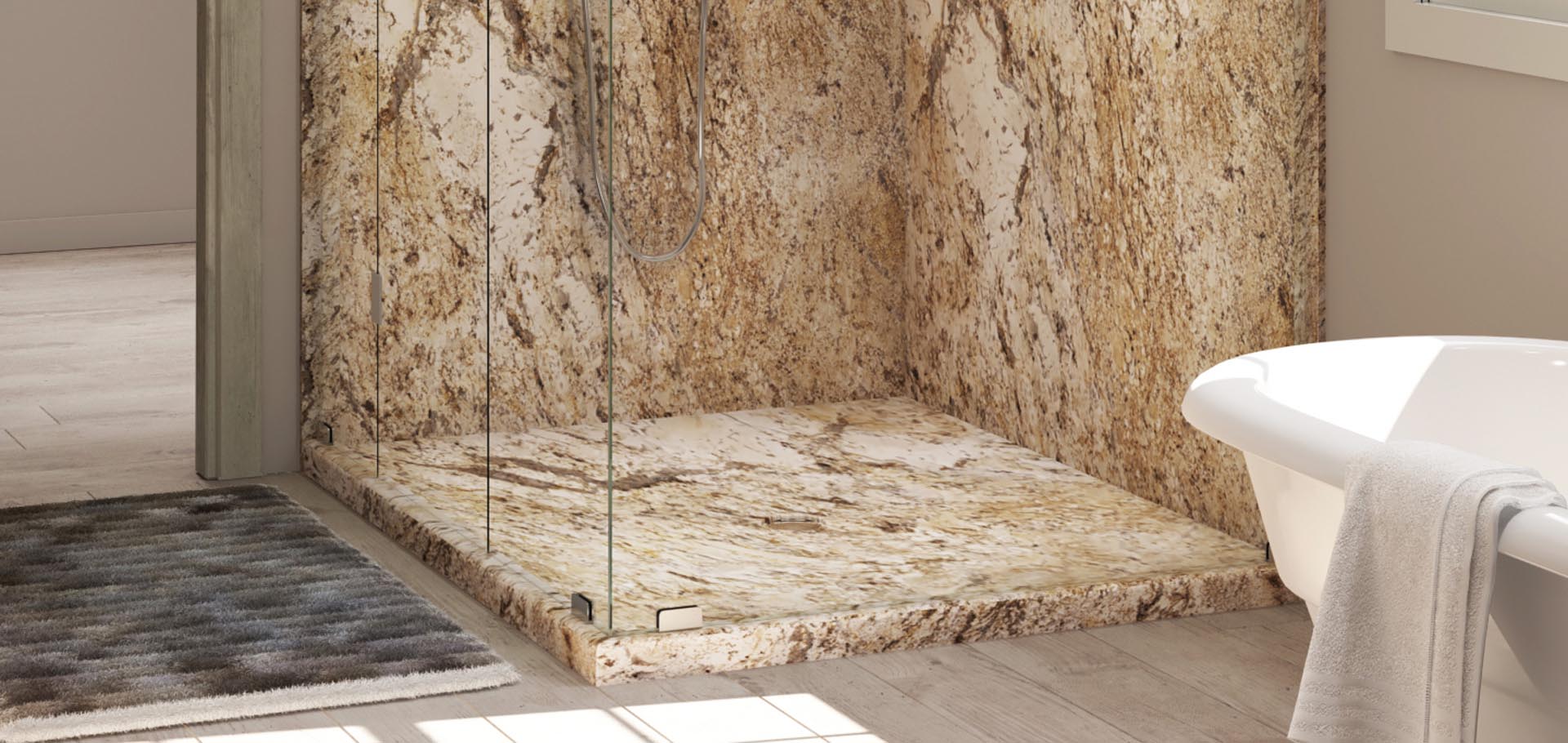 Spa-style acrylic shower with rainfall head, Just Bath one-day install