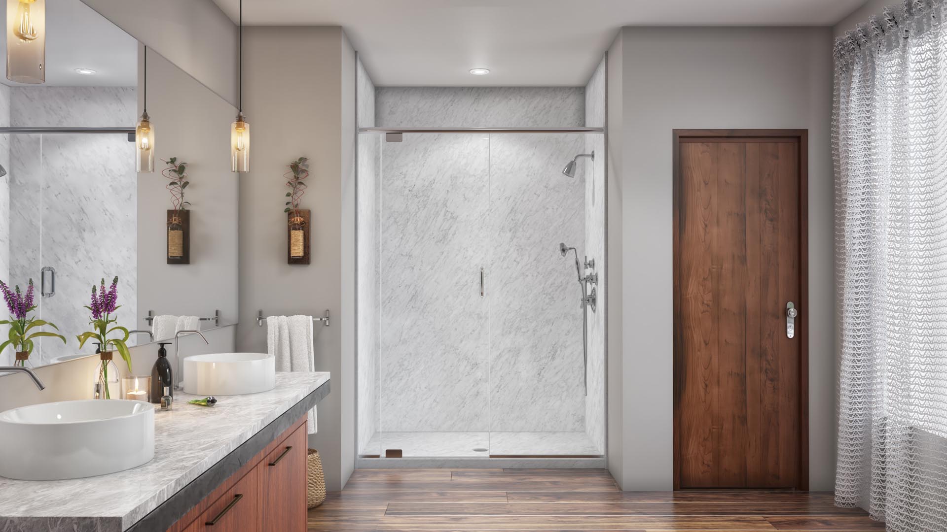 Premium acrylic shower with built-in seat, Pittsburgh-area install