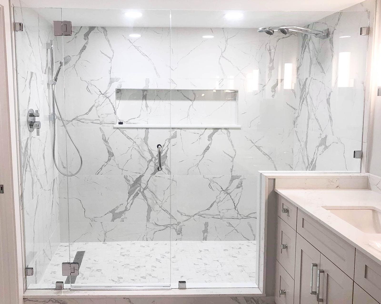 Pivoting frameless glass shower door, Just Bath Pittsburgh install