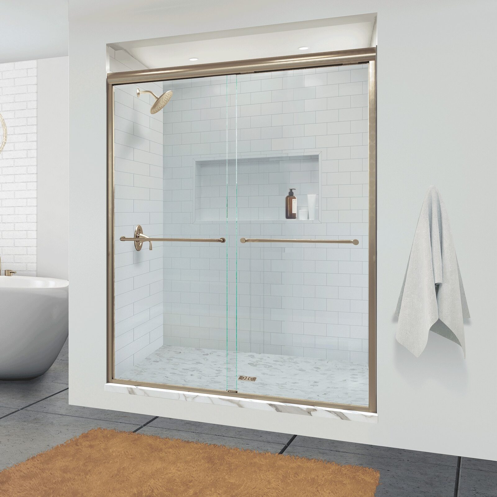 Wide frameless shower enclosure finished by Just Bath, Pittsburgh