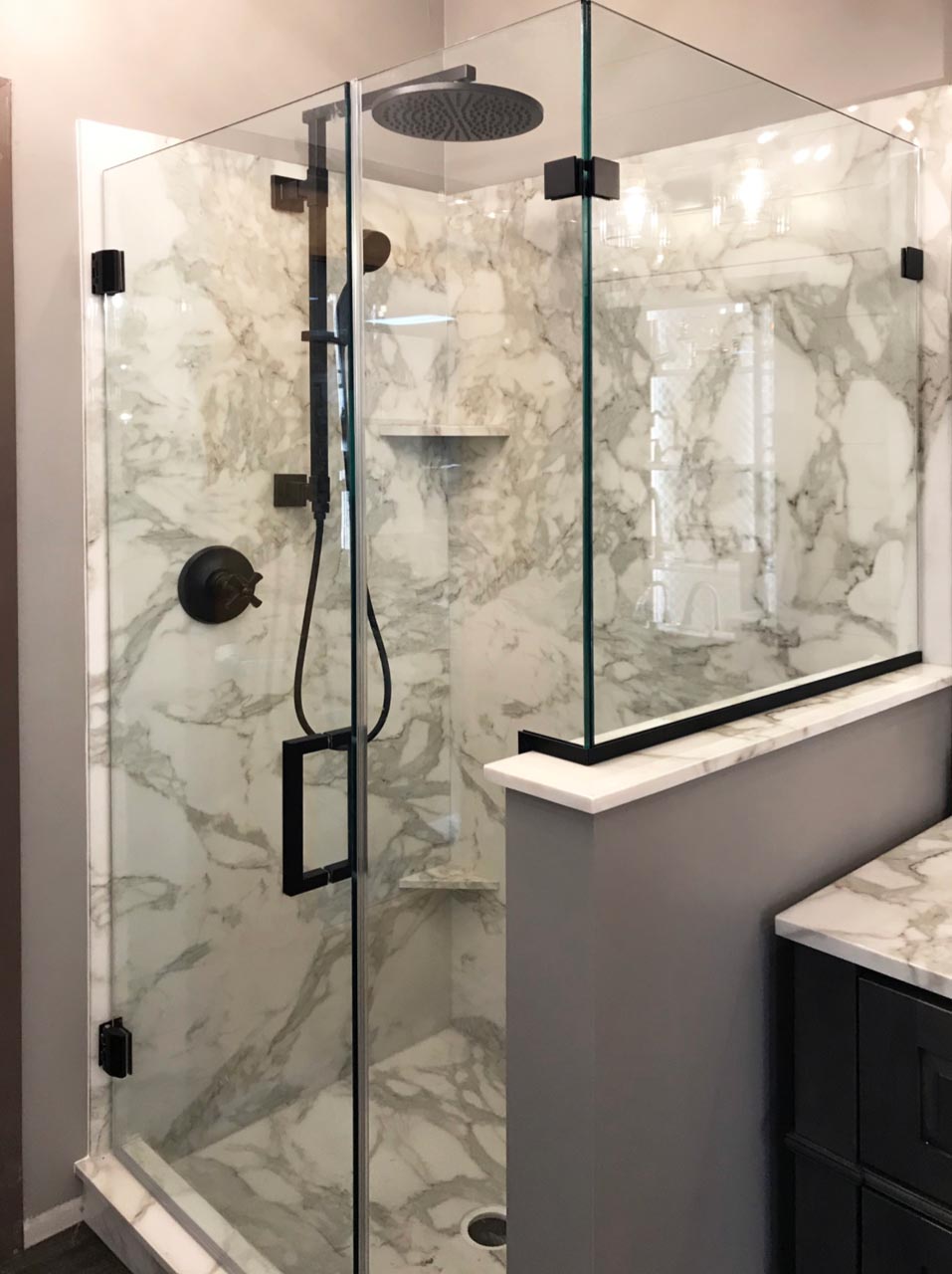 Crisp frameless shower door install completed by Just Bath, Pittsburgh