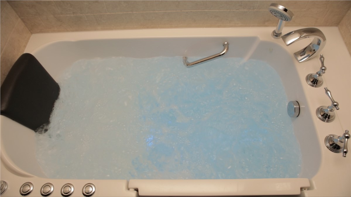 Senior-friendly walk-in tub with slip-resistant floor, Just Bath install